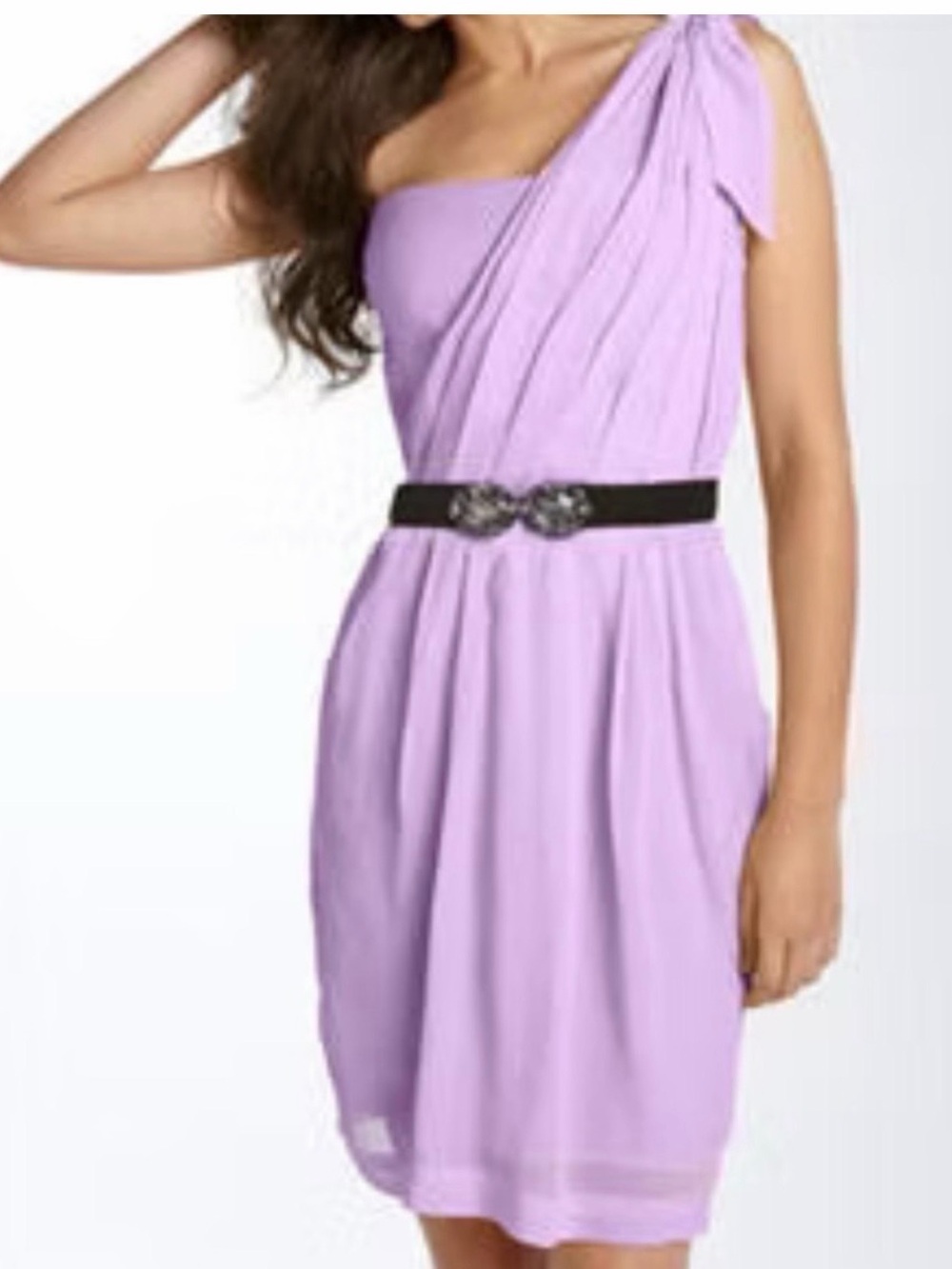 BCBGMAXAZRIA Nevada One Shoulder
SILK Draped MINI Dress Lavender